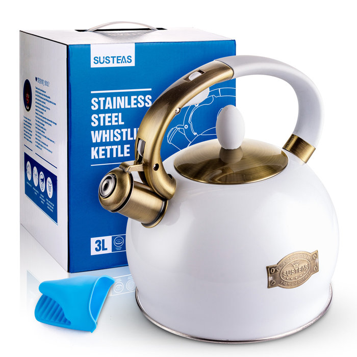 SUSTEAS 3 Quarts Stainless Steel Whistling Stovetop Tea Kettle